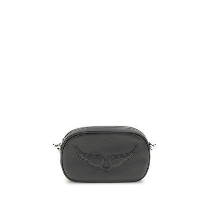 Zadig & Voltaire Black Calf Leather Bos Taurus Shoulder Bag with logo, main zipper, and detachable strap for versatile use.