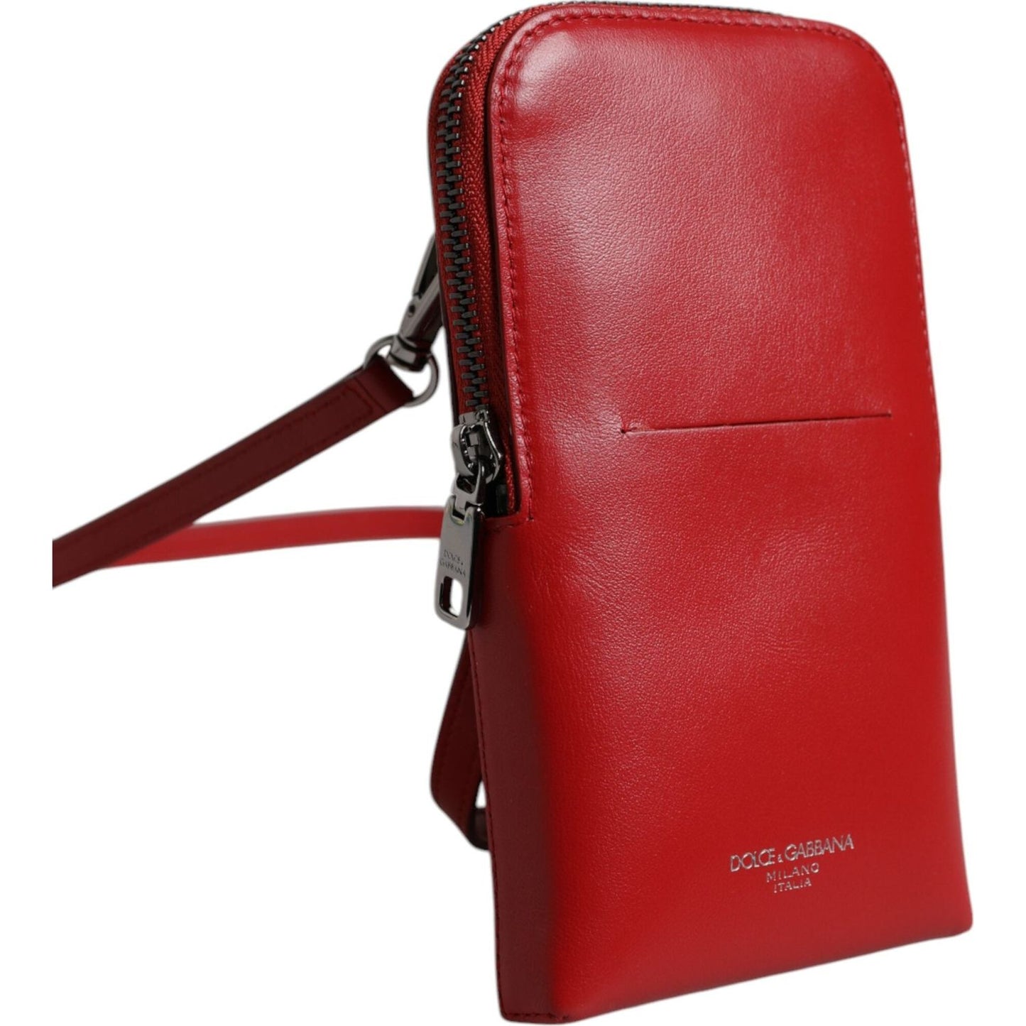 Dolce & Gabbana Red Leather Purse Phone Sling Crossbody Neck Strap Bag BAG4664