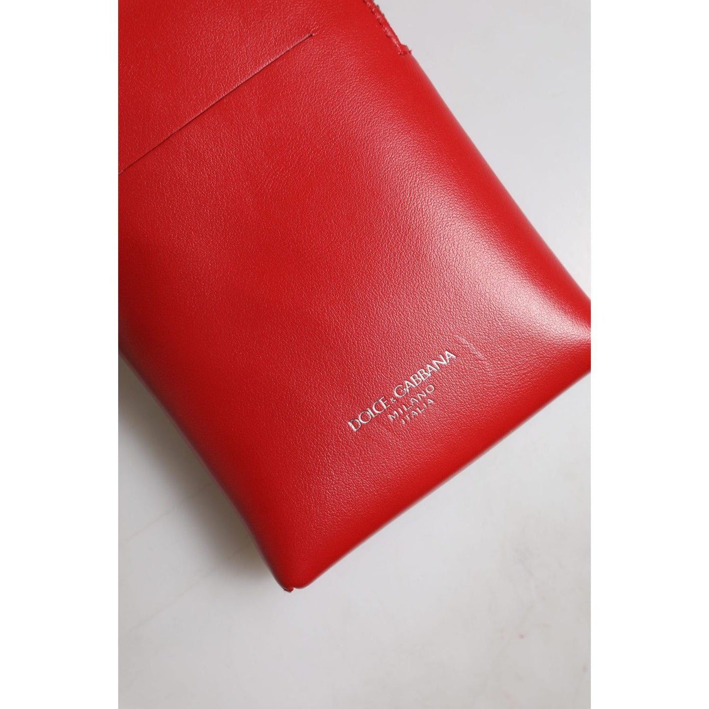 Dolce & Gabbana Red Leather Purse Phone Sling Crossbody Neck Strap Bag BAG4664