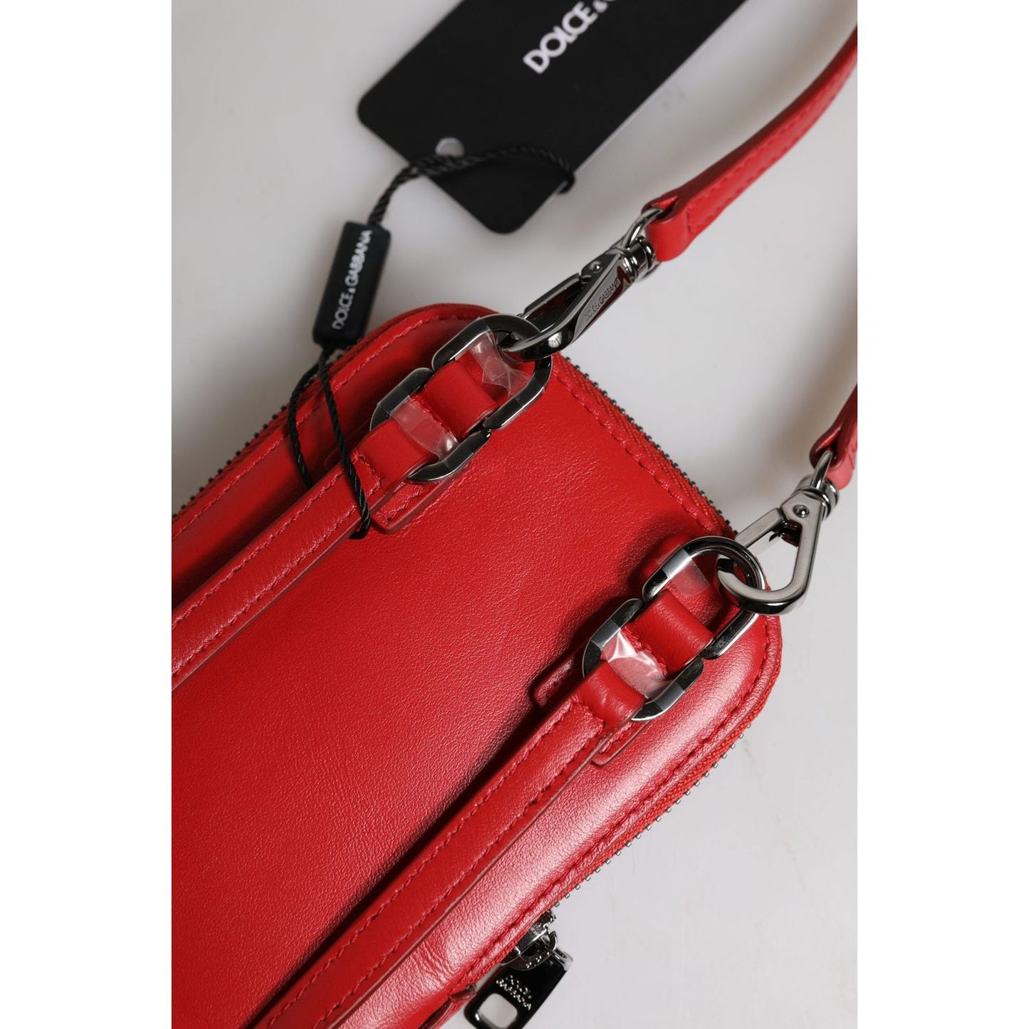 Dolce & Gabbana Red Leather Purse Phone Sling Crossbody Neck Strap Bag BAG4664