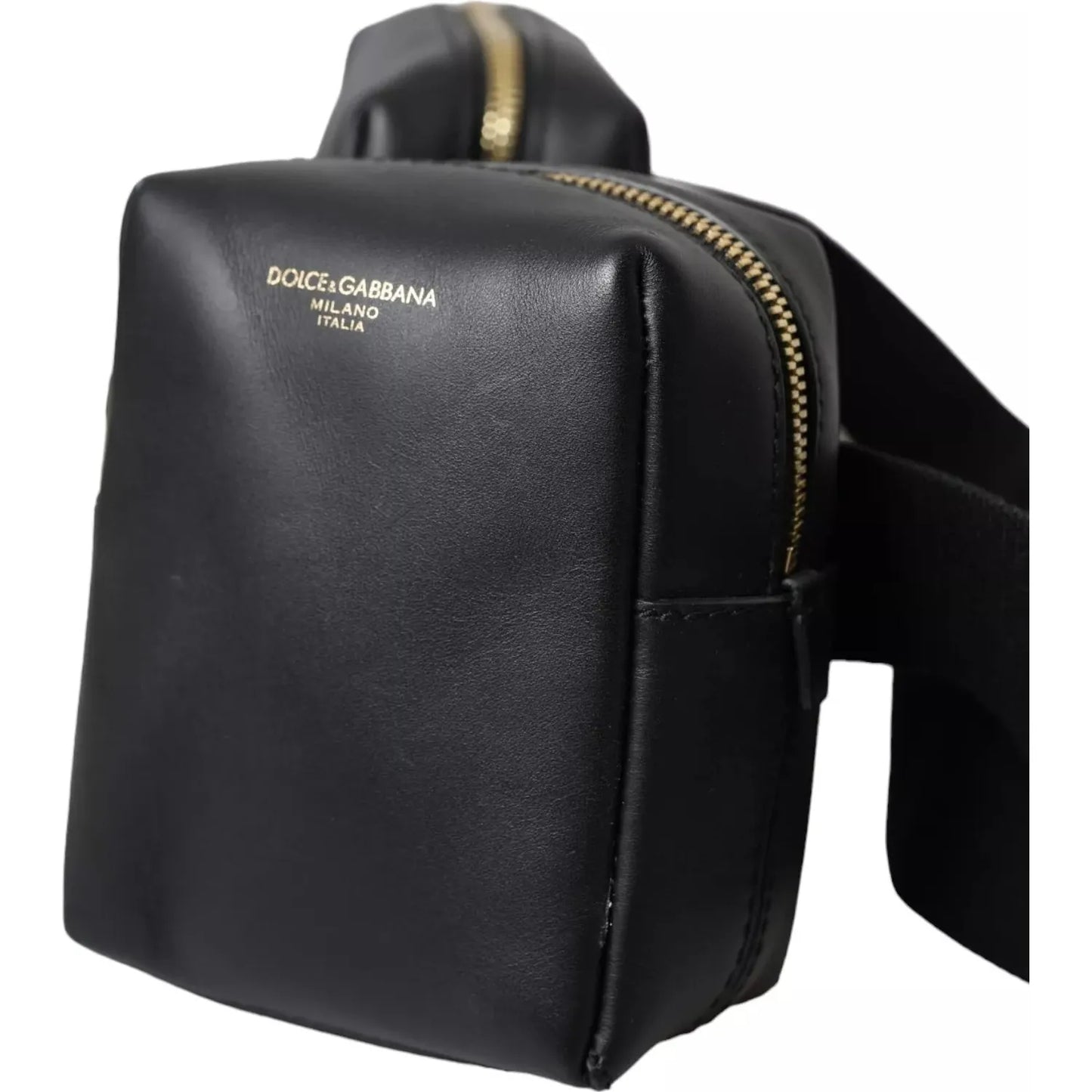 Dolce & Gabbana Black Calfskin Leather Double Waist Belt Fanny Pack Bag BAG4670