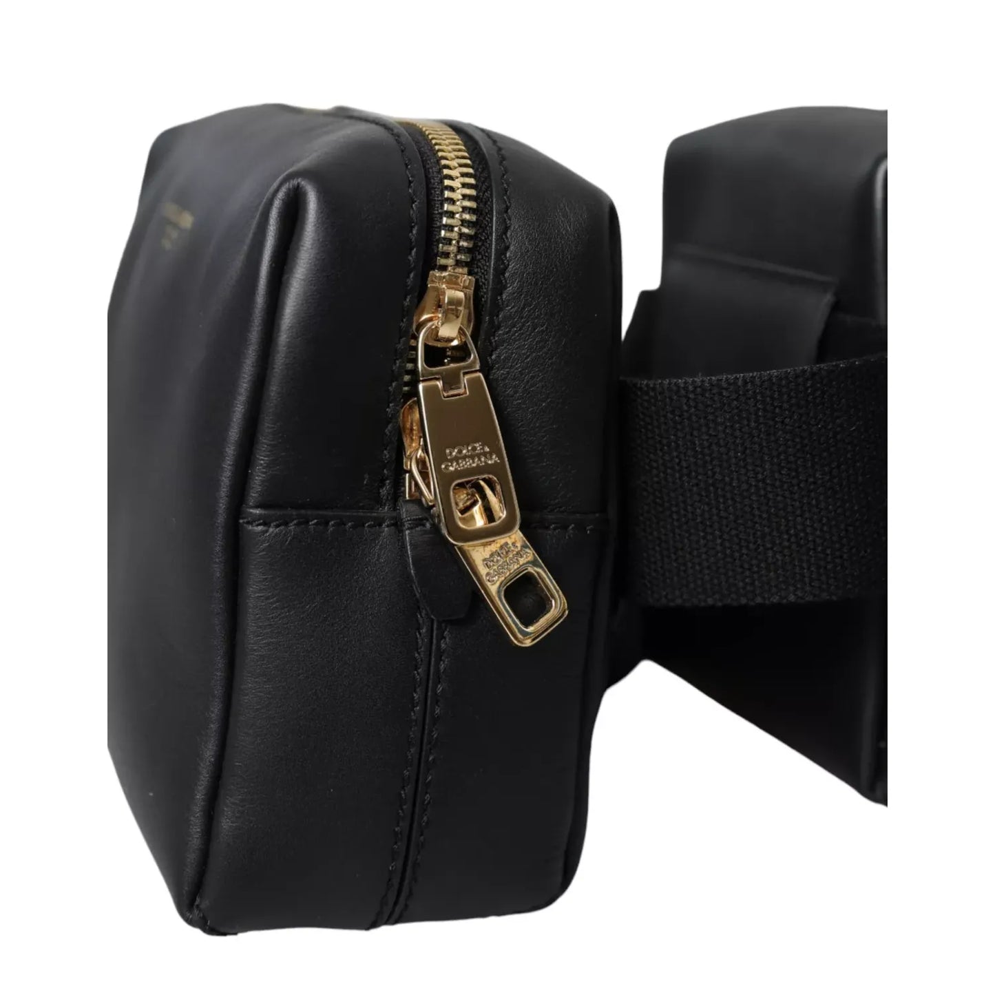 Dolce & Gabbana Black Calfskin Leather Double Waist Belt Fanny Pack Bag
