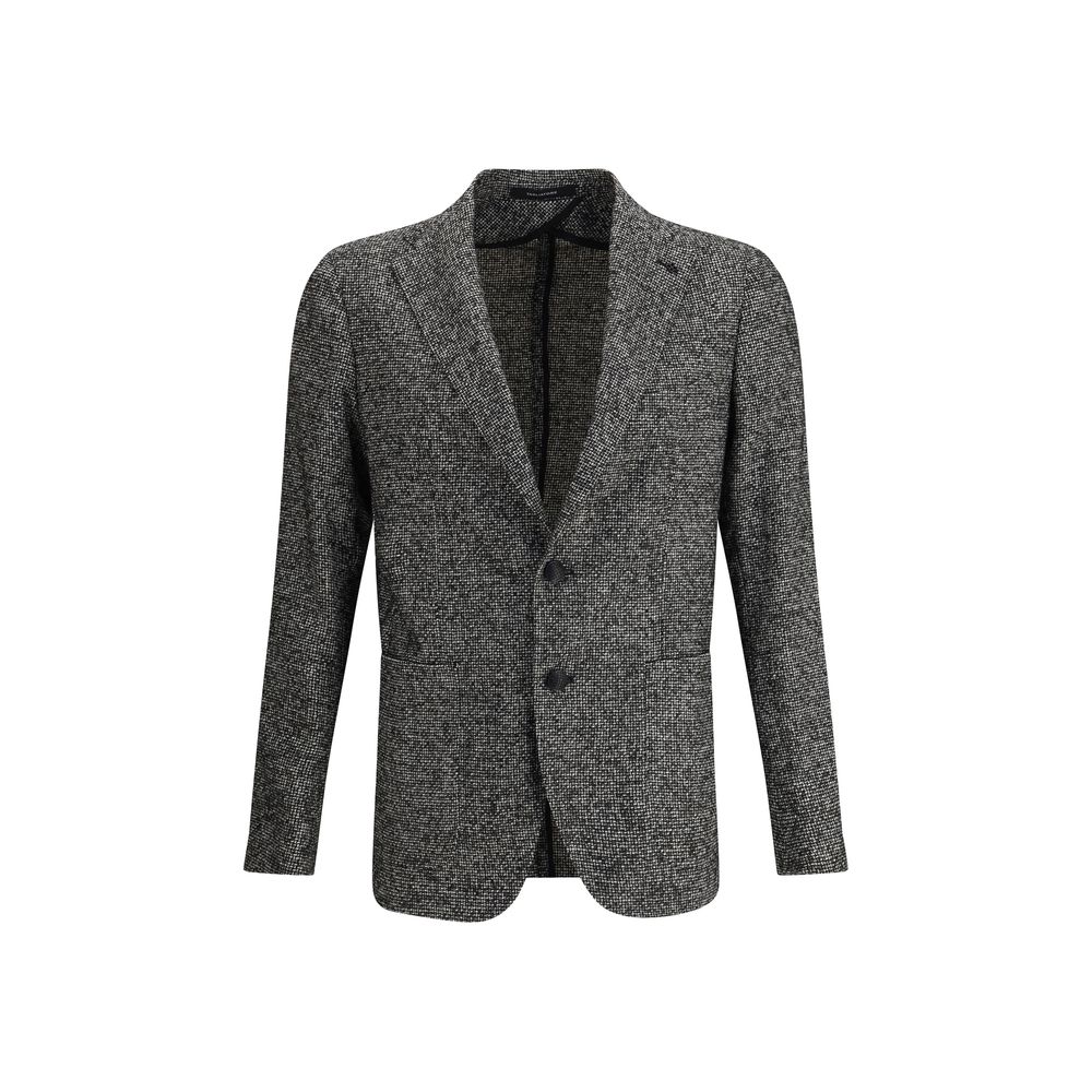 Tagliatore Gray Wool Blazer with classic lapel and two button closure, featuring a textured weave and made in Italy for a polished look.