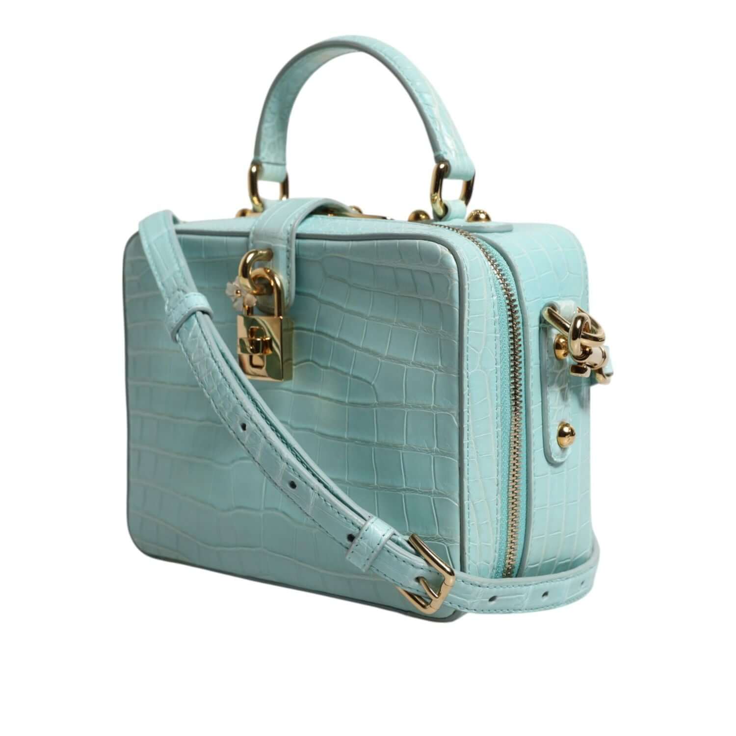 Dolce & Gabbana Mint Green Embossed Leather Padlock Shoulder Bag