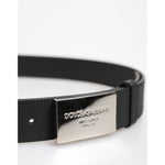 Dolce & Gabbana Black Leather Classic Metal Logo Buckle Belt BEL9497-90