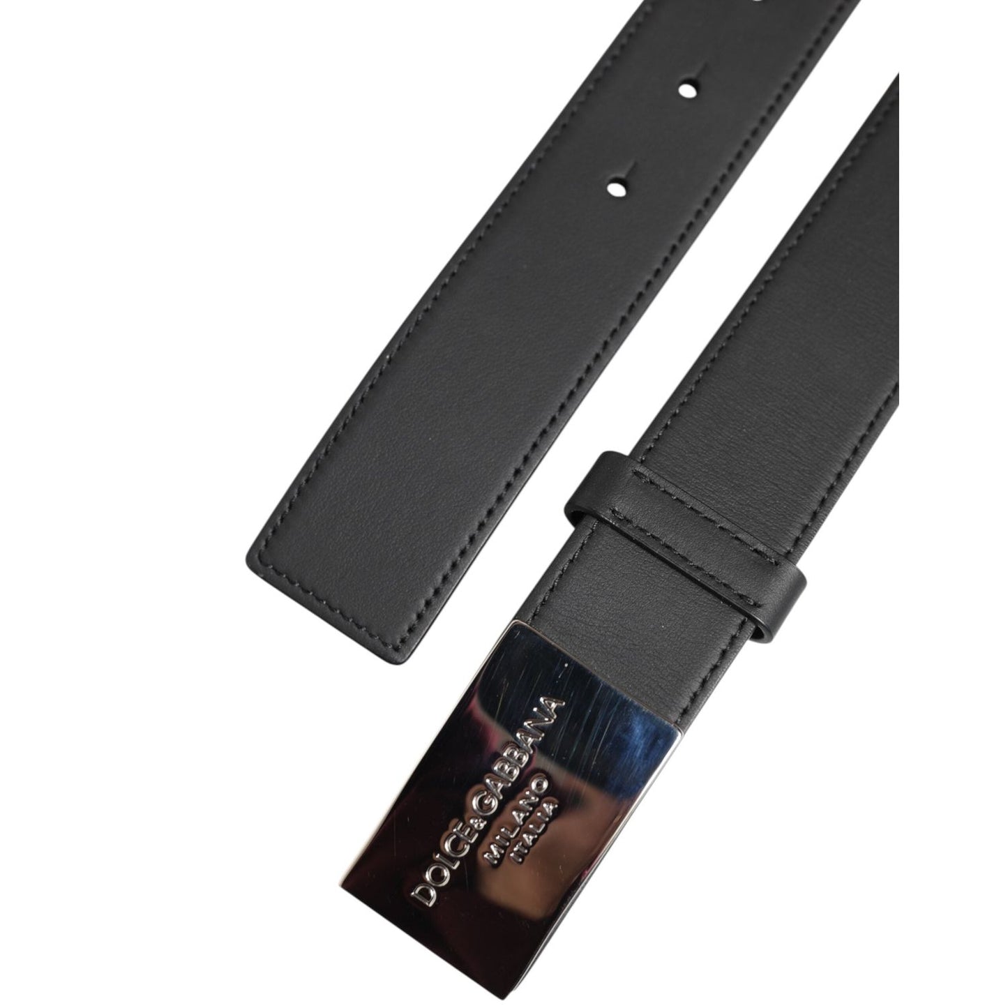Dolce & Gabbana Black Leather Classic Metal Logo Buckle Belt BEL9497-90