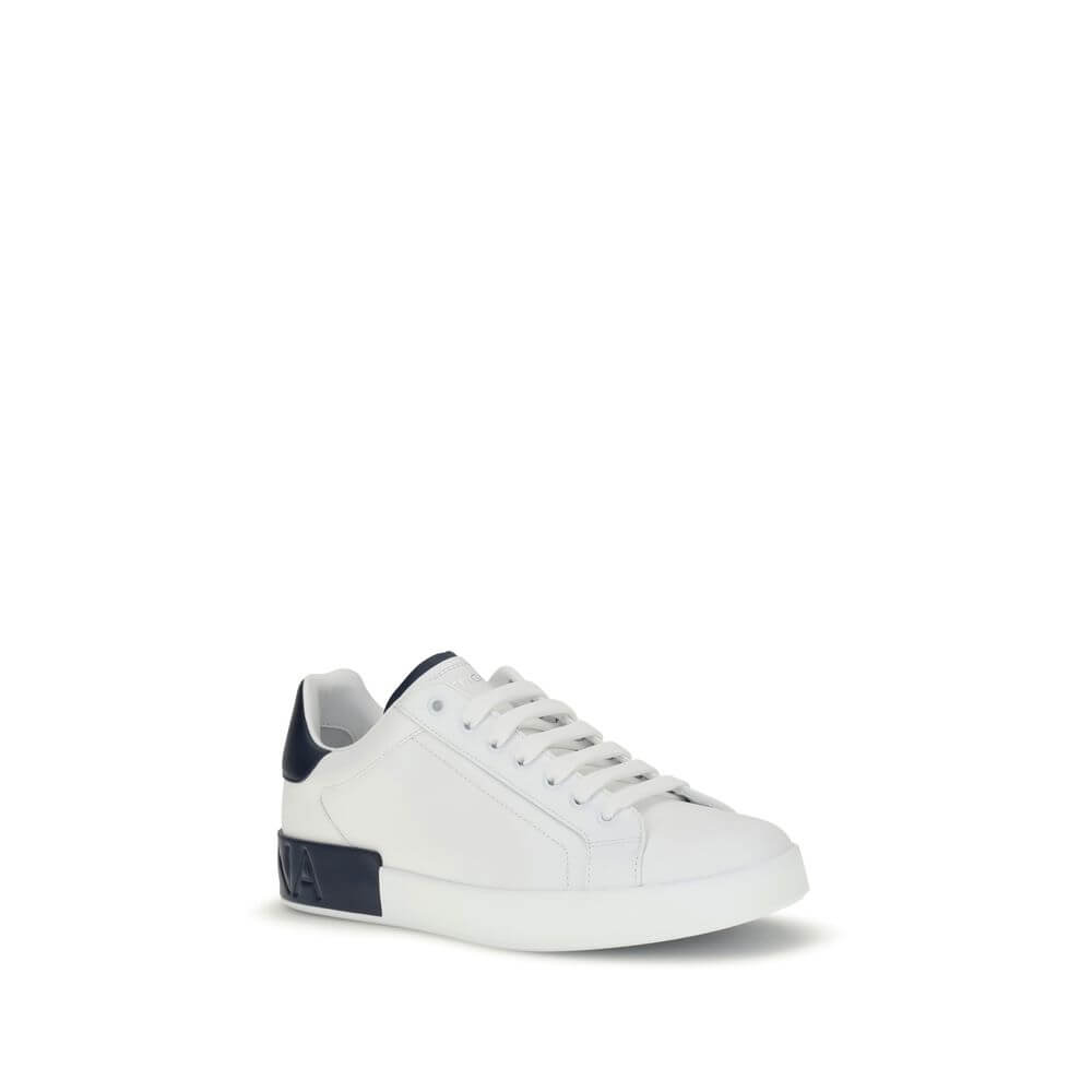 Dolce & Gabbana White Calf Leather Bos Taurus Low Top Sneakers