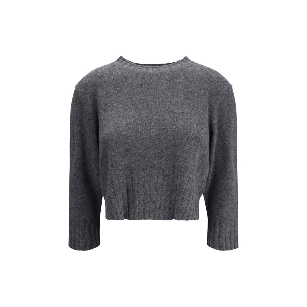 Loulou De Saison Gray Cashmere Sweatshirt with ribbed crew neck, hem, cuffs, and side slits for a modern and casual look.