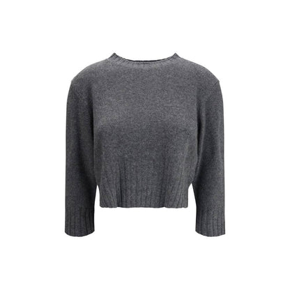 Loulou De Saison Gray Cashmere Sweatshirt with ribbed crew neck, hem, cuffs, and side slits for a modern and casual look.