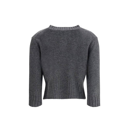 Back view of Loulou De Saison Gray Cashmere Sweatshirt with ribbed neck and cuffs, featuring soft and refined design, perfect for casual looks.
