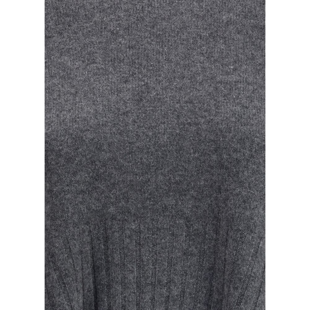 Loulou De Saison Gray Cashmere Sweatshirt with ribbed texture detail featuring crew neck and side slits, perfect for AW25 fashion.