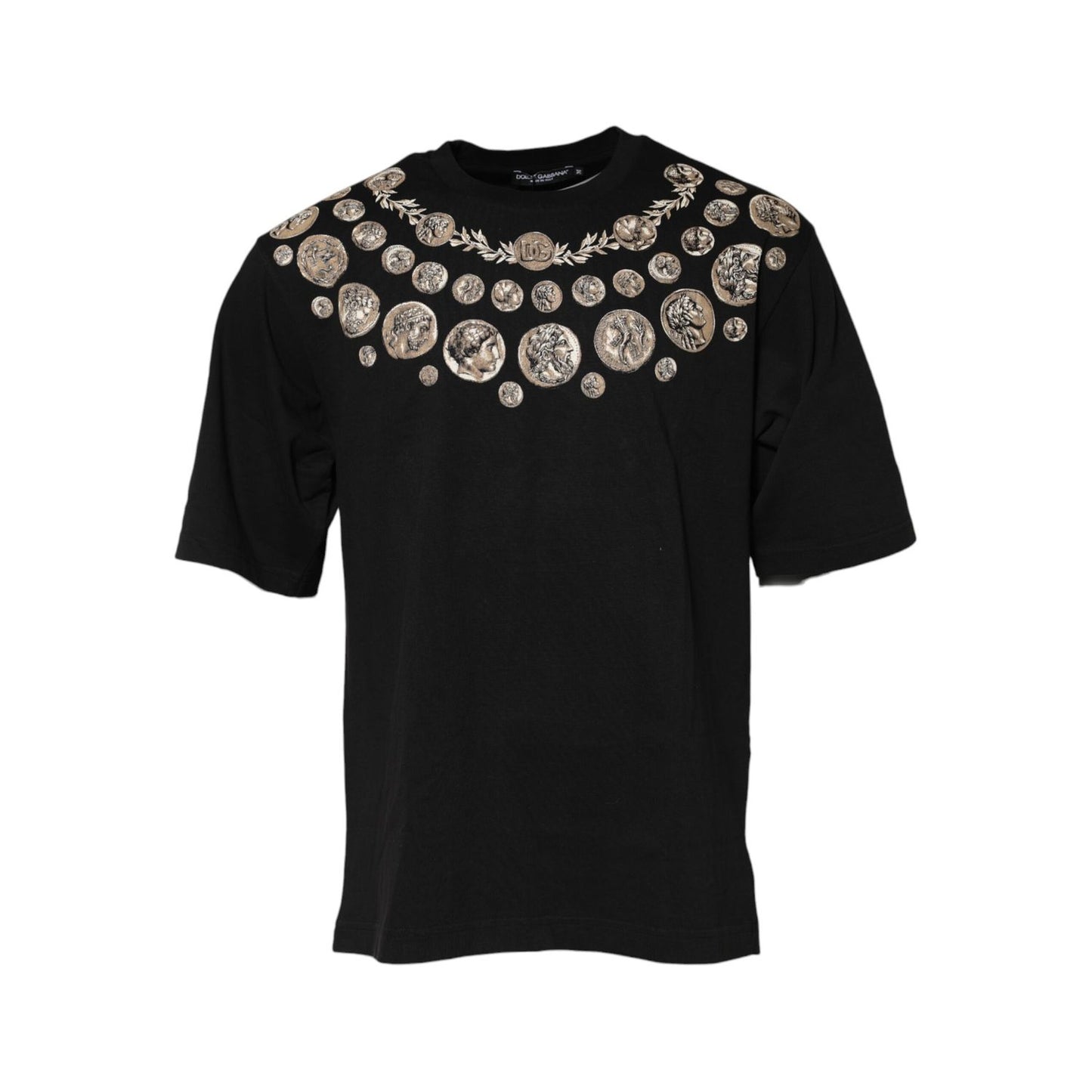 Dolce & Gabbana Black Coin Print Cotton Crew Neck T-shirt