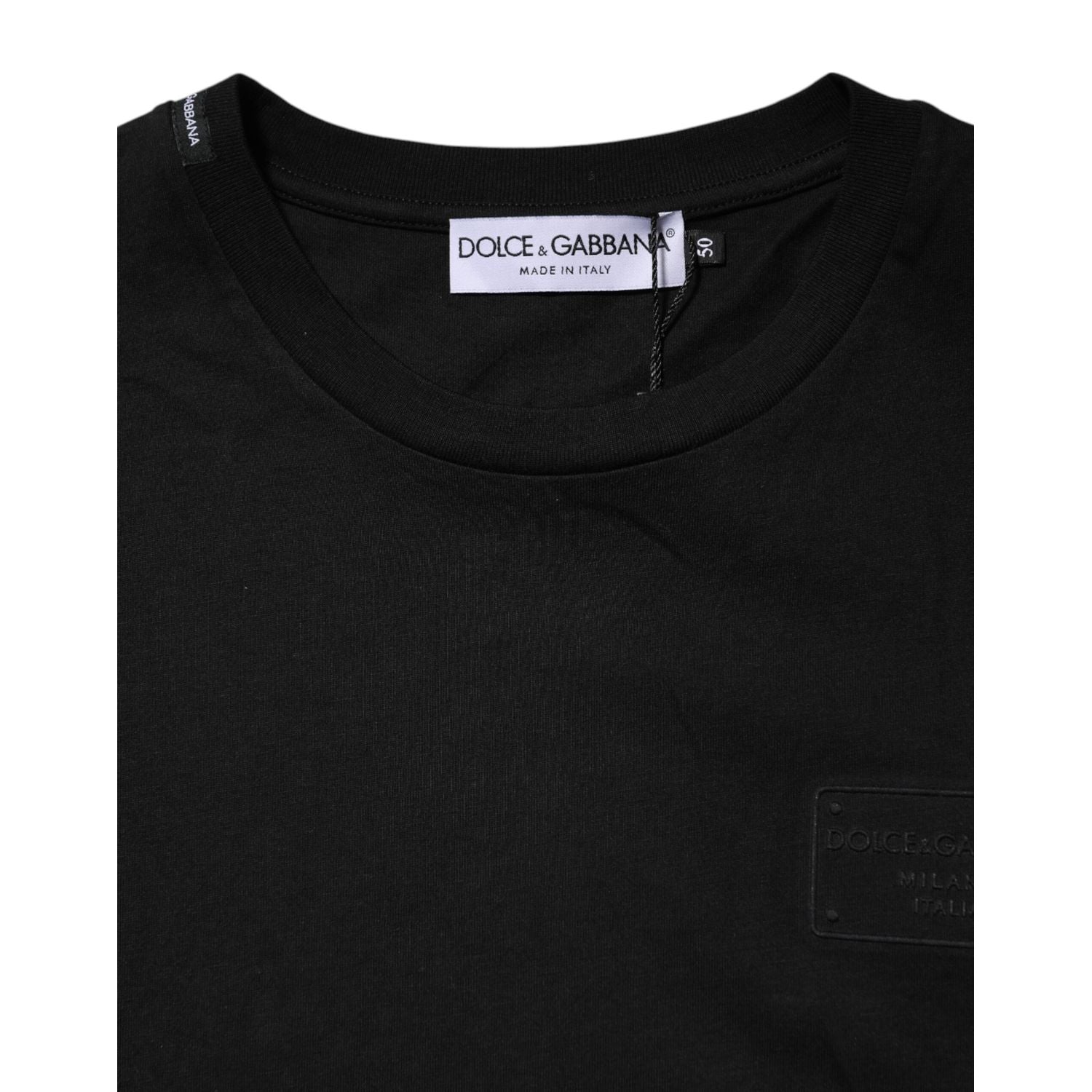 Dolce & Gabbana Black Logo Plaque Cotton Crew Neck T-shirt