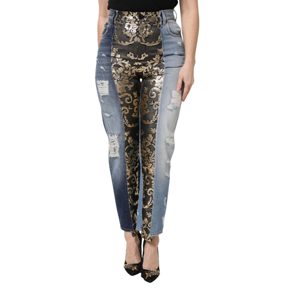 Dolce & Gabbana Multicolor Patchwork Tapered Denim Jeans