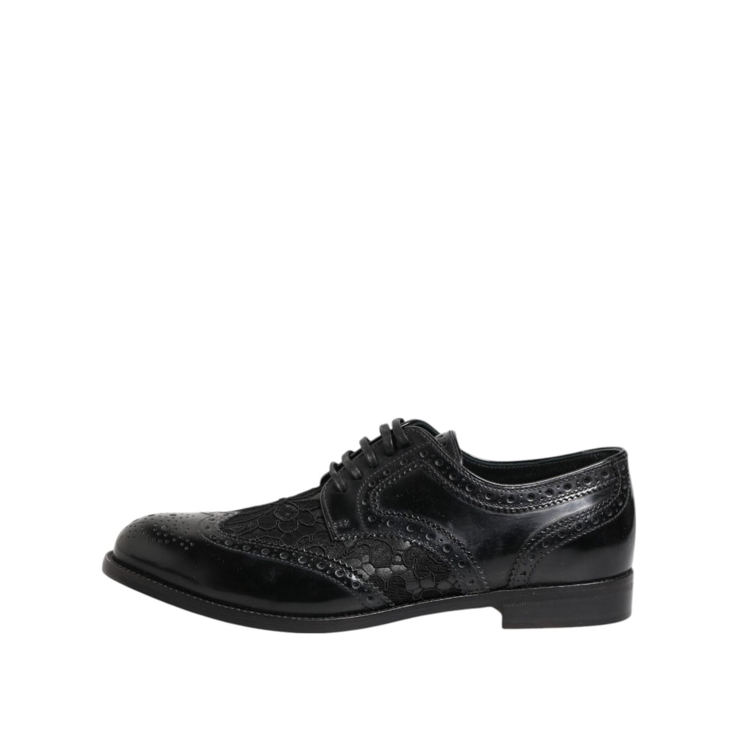 Dolce & Gabbana Black Leather Floral Lace Dress Formal Shoes LA12869-38