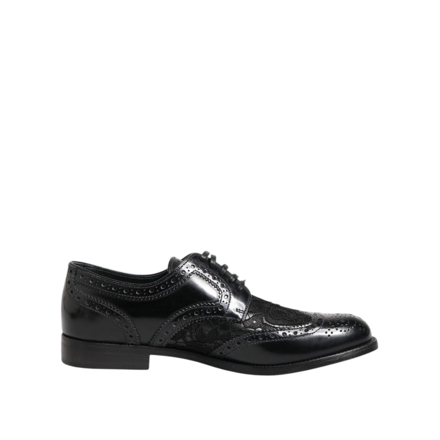 Dolce & Gabbana Black Leather Floral Lace Dress Formal Shoes LA12869-38