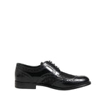 Dolce & Gabbana Black Leather Floral Lace Dress Formal Shoes LA12869-38