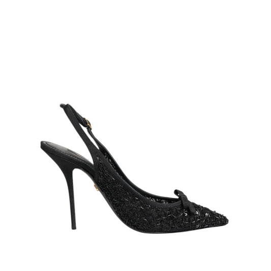 Dolce & Gabbana Black Tulle Ricamo Heels Slingbacks Shoes LA12042-39