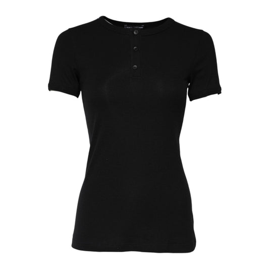Dolce & Gabbana Black Cotton Henley Short Sleeves Top T-shirt TSH90706-2