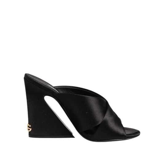 Dolce & Gabbana Black Logo KEIRA Satin Slides Sandals Shoes LA12786-35.5