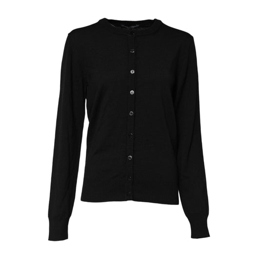 Dolce & Gabbana Black Wool Knit Crew Neck Cardigan Sweater TSH90728-46