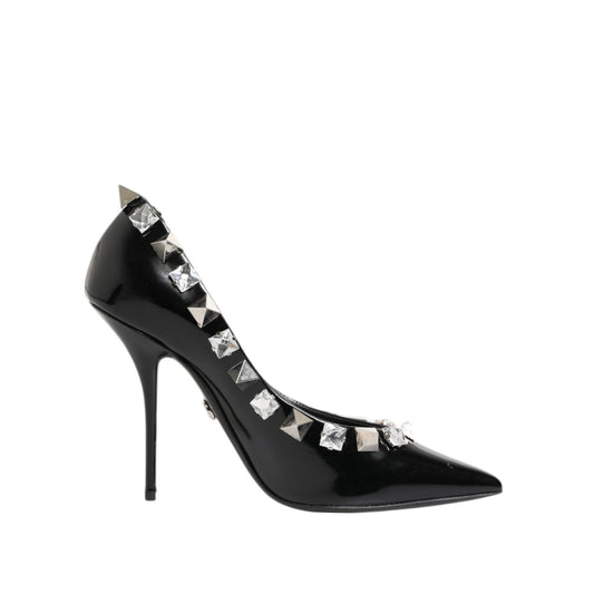 Dolce & Gabbana Black Crystals Studs Stiletto Pumps Shoes LA12798-39