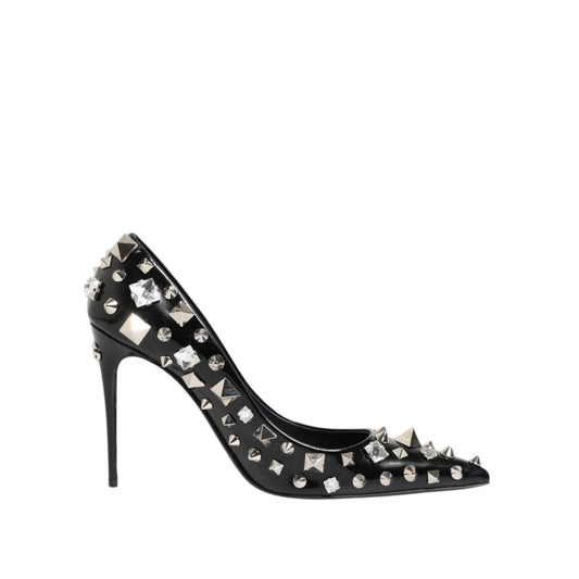 Dolce & Gabbana Black Crystals Studs Stiletto Pumps Shoes LA12799-39