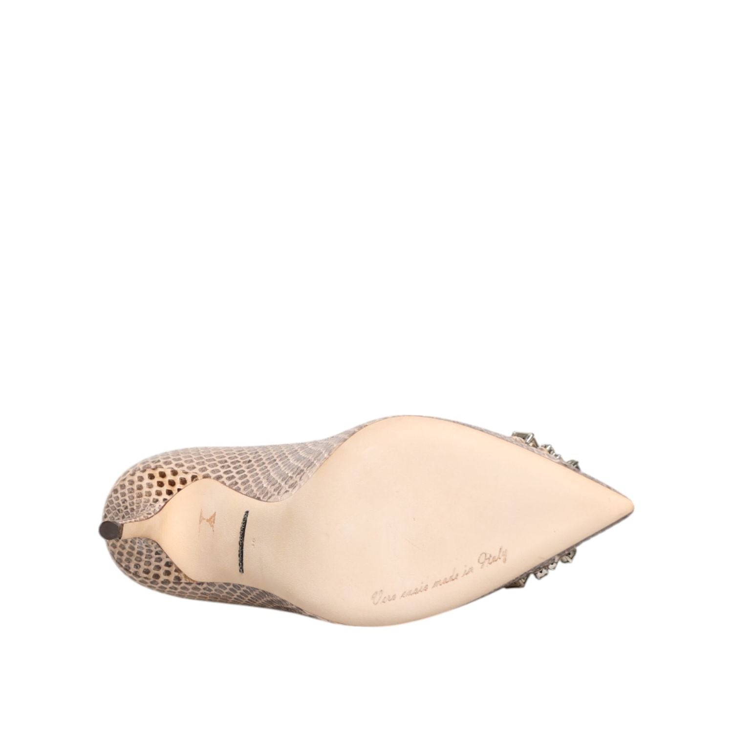 Dolce & Gabbana Beige Leather Crystal Embellished Pumps Shoes