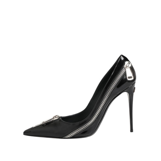 Dolce & Gabbana Black Patent Leather Zipper Heels Pumps Shoes LA12877-39