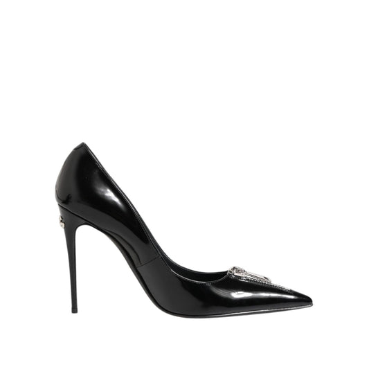 Dolce & Gabbana Black Patent Leather Zipper Heels Pumps Shoes LA12877-39