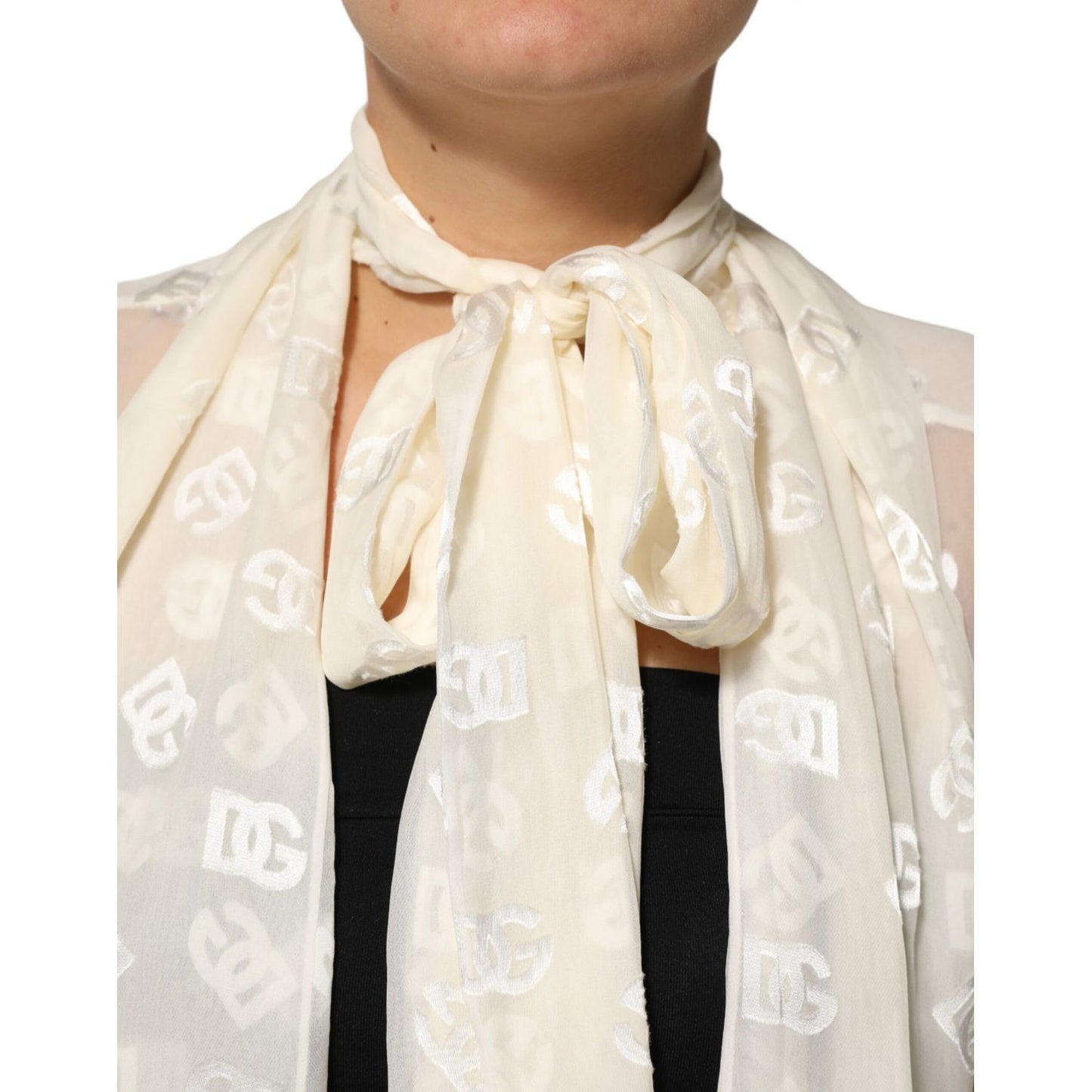 Dolce & Gabbana Off White Logo Monogram Ascot Collar Top