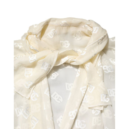 Dolce & Gabbana Off White Logo Monogram Ascot Collar Top