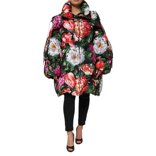 Dolce & Gabbana Multicolor Floral Hooded Puffer Coat Jacket JKT41499-52