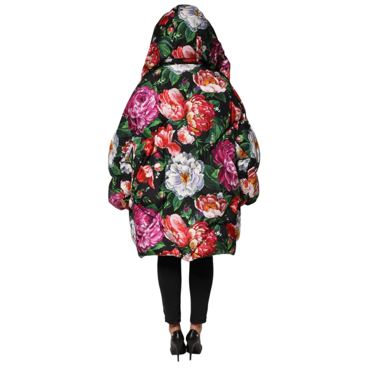 Dolce & Gabbana Multicolor Floral Hooded Puffer Coat Jacket