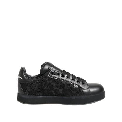 Dolce & Gabbana Black Floral Lace Low Top Sneakers Shoes