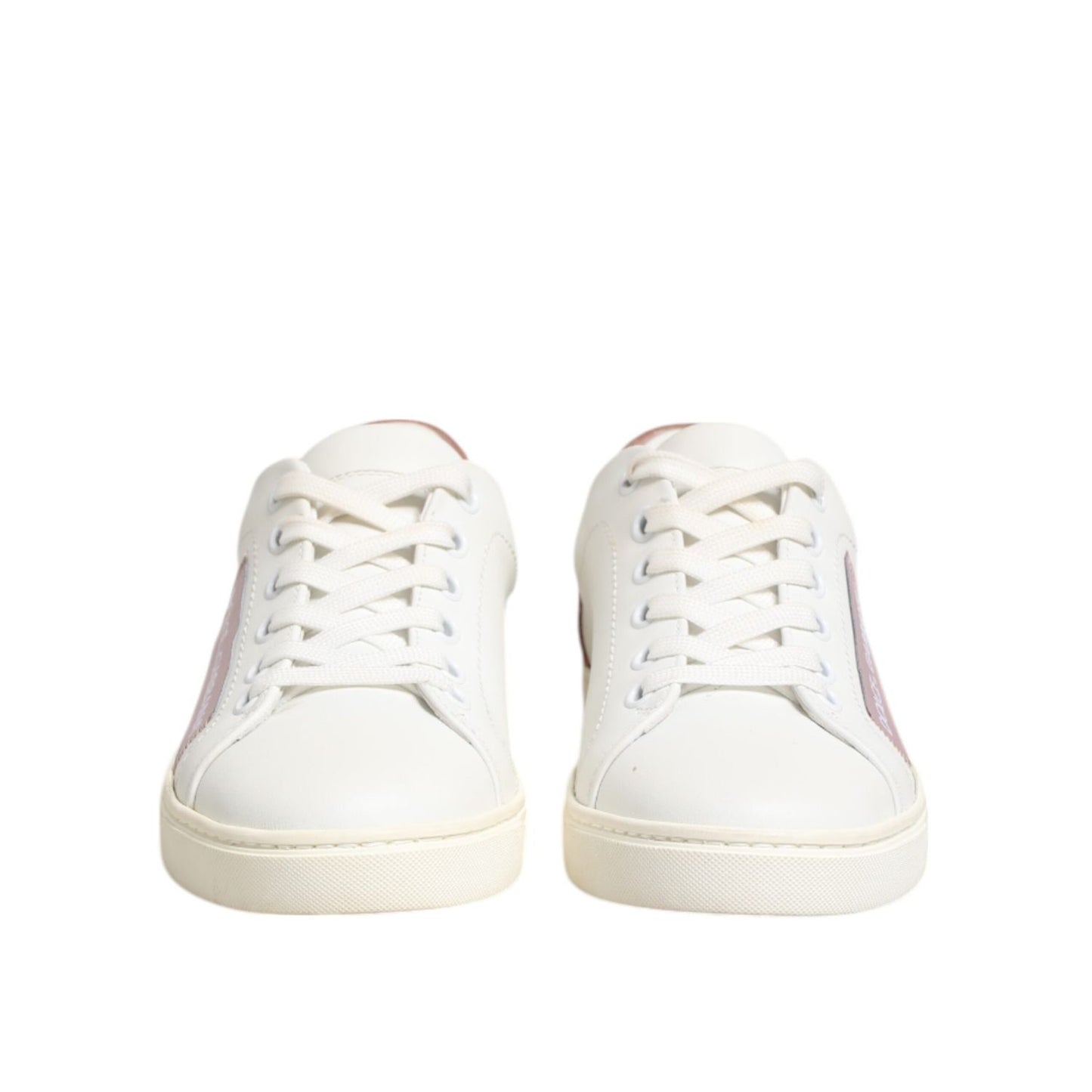 Dolce & Gabbana White Pink Leather Low Top Sneakers Shoes