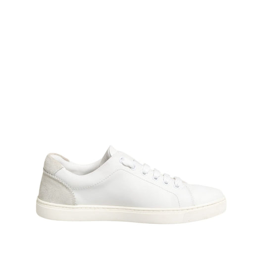 Dolce & Gabbana White Gray Leather Low Top Sneakers Shoes