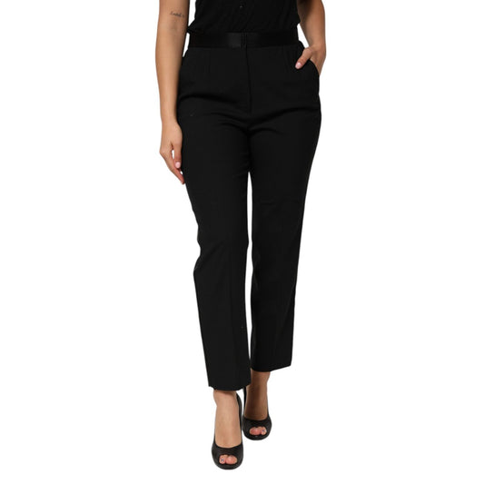 Dolce & Gabbana Black Wool HighWaist Tapered Trouser Pants PAN76274-48
