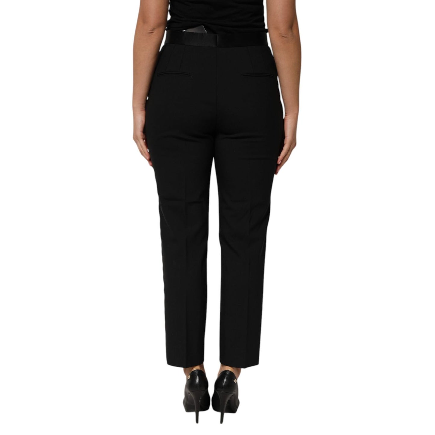 Dolce & Gabbana Black Wool HighWaist Tapered Trouser Pants