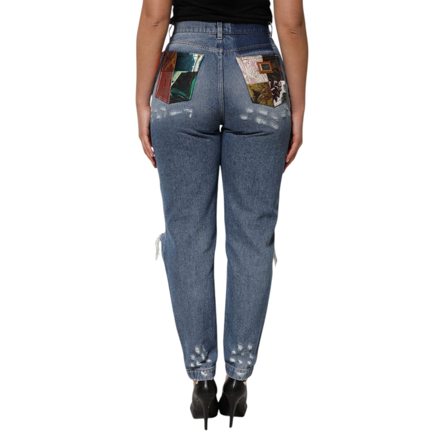 Dolce & Gabbana Blue Tattered High Waist Women Denim Jeans PAN76669-44