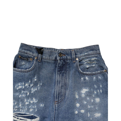 Dolce & Gabbana Blue Tattered High Waist Women Denim Jeans
