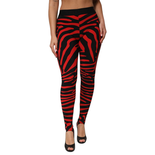 Dolce & Gabbana Black Red Nylon Logo Waisted Leggings Pants PAN76678-40