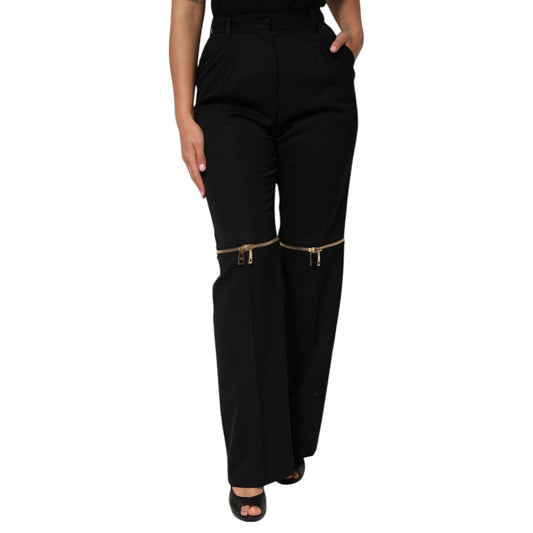 Dolce & Gabbana Black Zip Detailed Wool Straight Leg Pants PAN76682-42