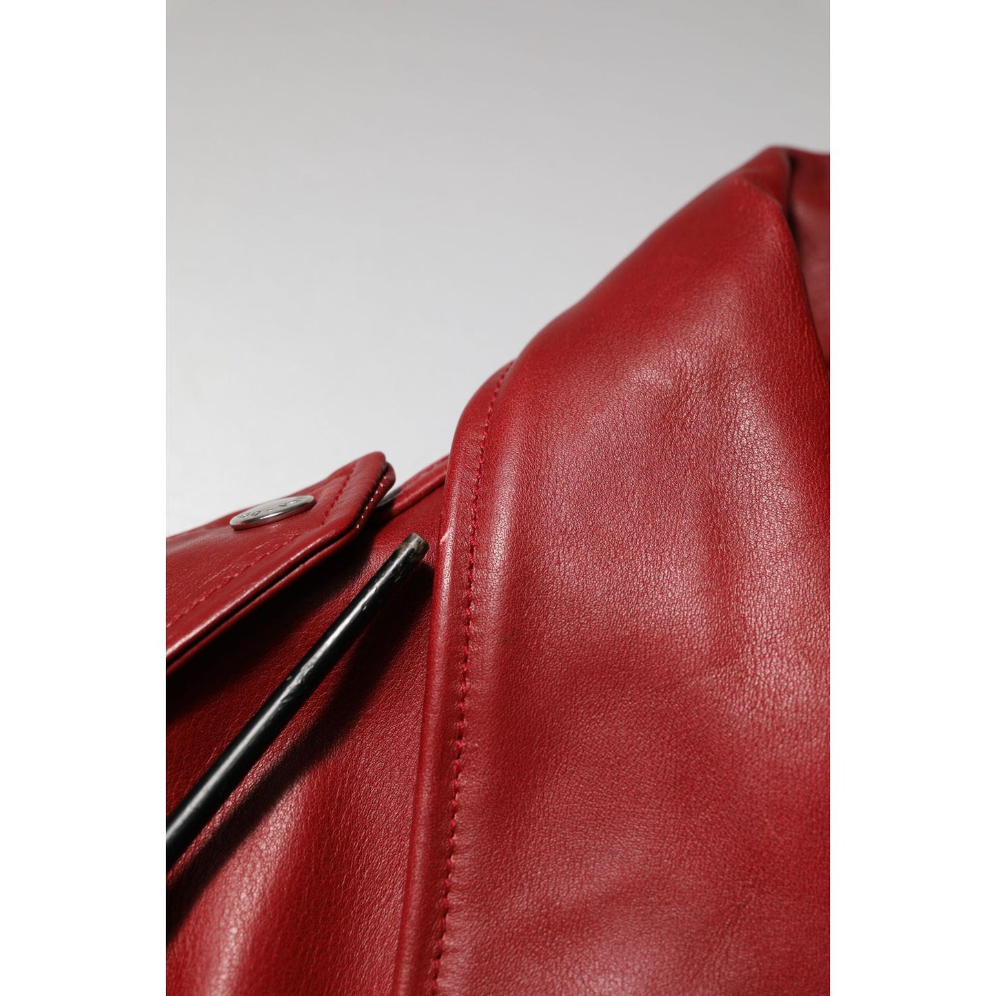 Dolce & Gabbana Red Leather Belted Full Zip Trench Coat Jacket