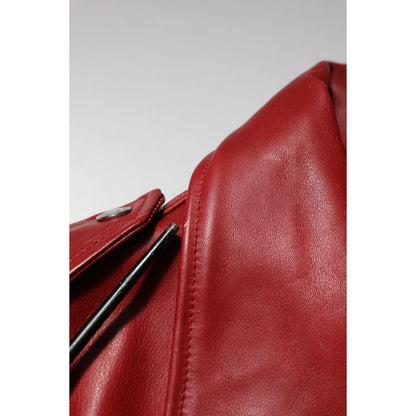 Dolce & Gabbana Red Leather Belted Full Zip Trench Coat Jacket