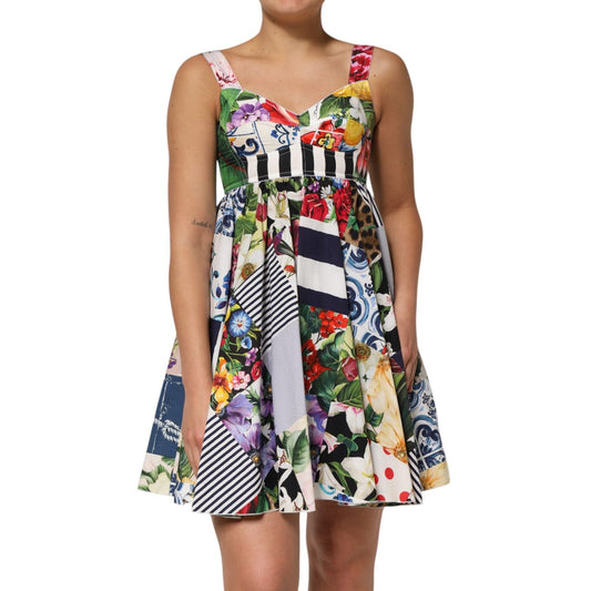 Dolce & Gabbana Multicolor Patchwork Cotton AlineMini Dress DR81678-36