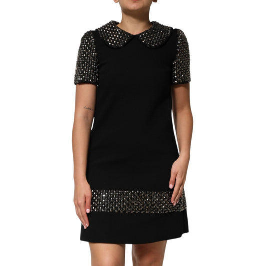 Dolce & Gabbana Black Crystal Embellished Collared Mini Dress DR81780-38