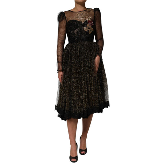 Dolce & Gabbana Black Crystal Heart Embellished A-line Dress DR81782-38