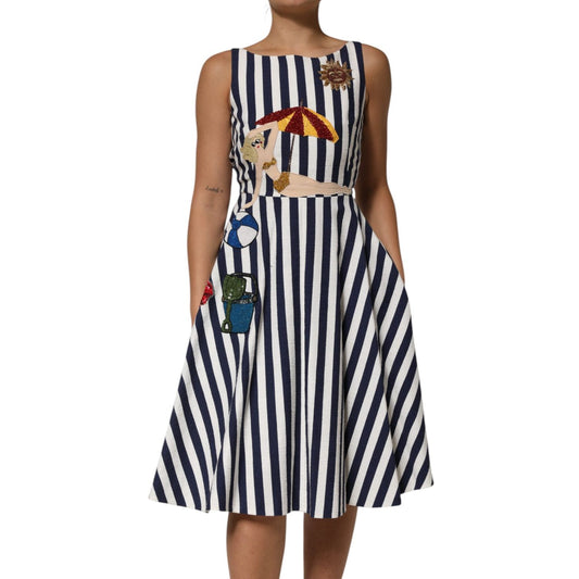 Dolce & Gabbana Blue White Striped Embroidered A-line Dress DR81809-38