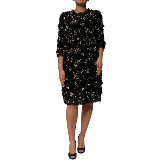 Dolce & Gabbana Black Viscose Pearl Embellishment Shift Dress DR81787-42